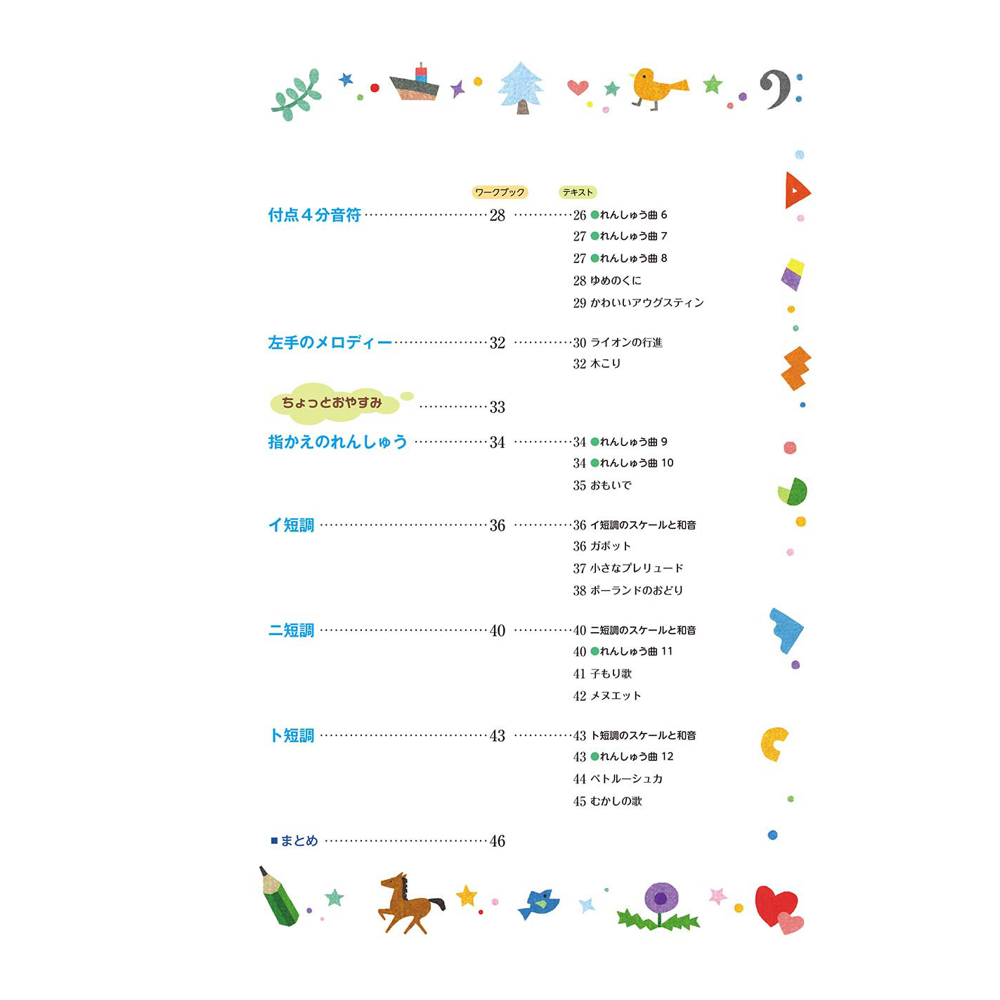新版 みんなのオルガン・ピアノの本 ワークブック3 ヤマハミュージックメディア もくじ画像2