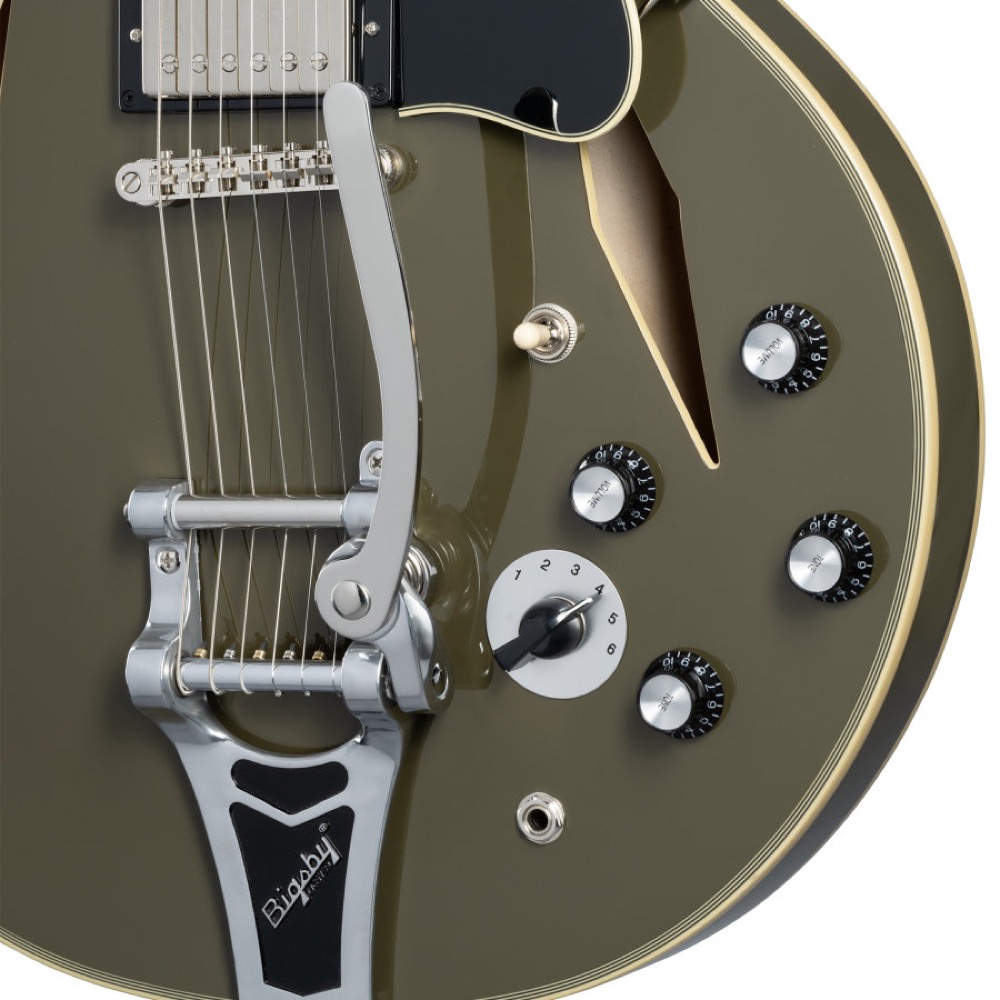 Epiphone エピフォン Shinichi Ubukata ES-355 Custom Bigsby Olive Drab IGES355CSUODNB3 生形真一シグネチャーモデル エレキギター コントロールノブ部画像