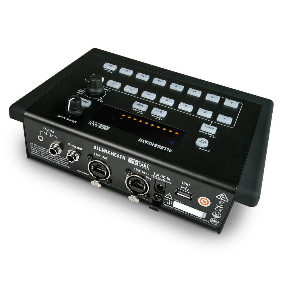 Allen & Heath アレンアンドヒース ME-500 パーソナル・ミキシングシステム 入出力端子側とコントロール部