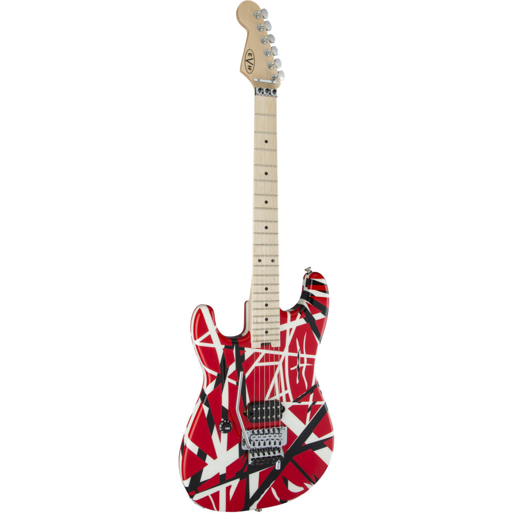 EVH イーブイエイチ Striped Series LH R/B/W Maple Fingerboard Red Black and White Stripes エレキギター 左サイドからボディトップ