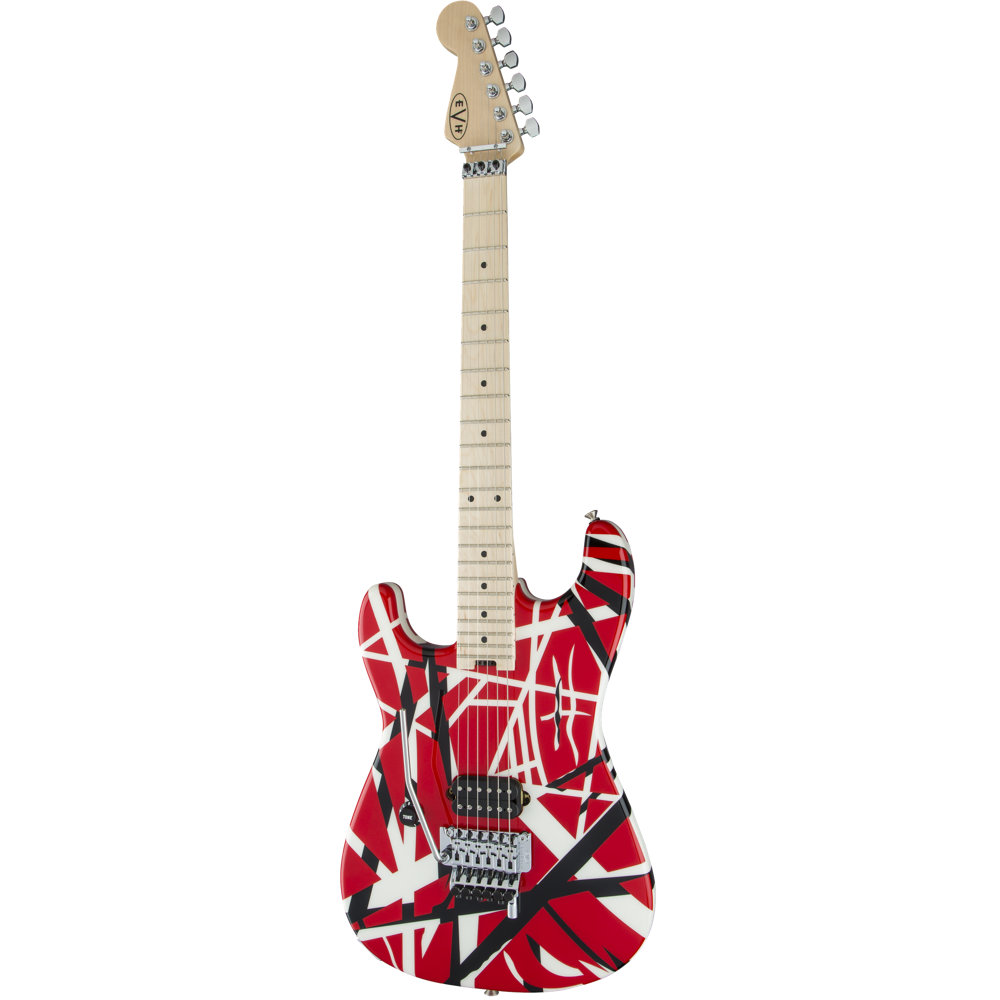 EVH イーブイエイチ Striped Series LH R/B/W Maple Fingerboard Red Black and White Stripes エレキギター 右サイドからボディトップ