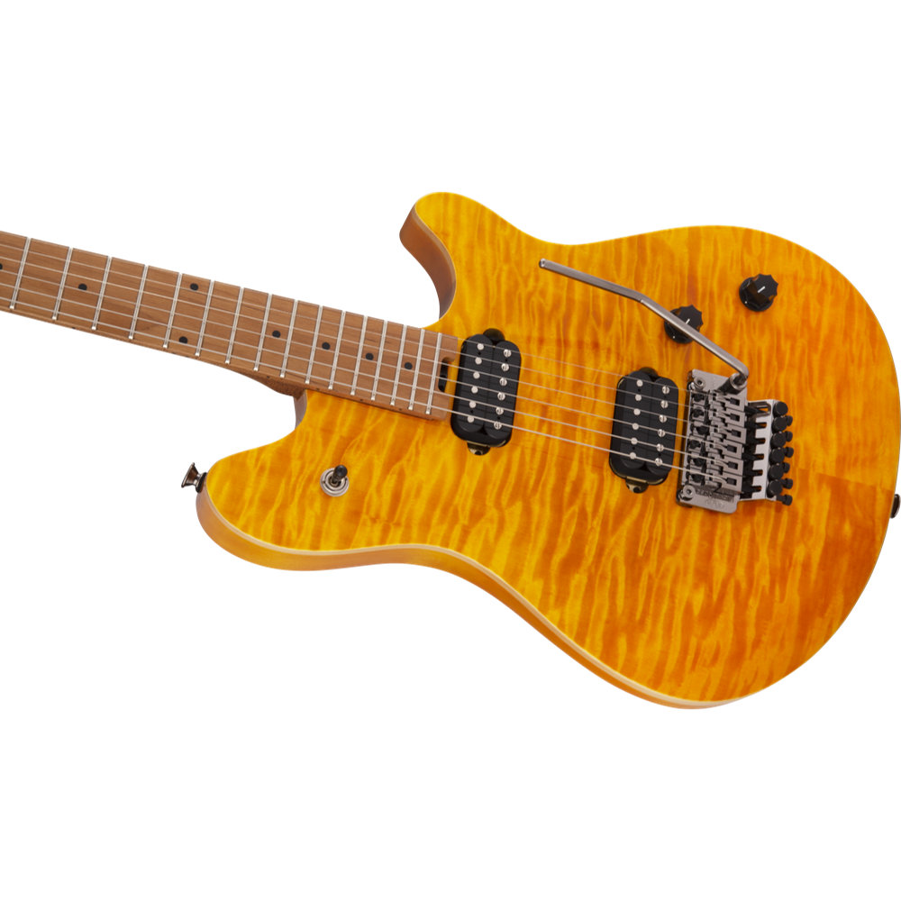 EVH イーブイエイチ Wolfgang WG Standard QM， Baked Maple Fingerboard， Transparent Amber エレキギター PUセレクター側からボディトップ