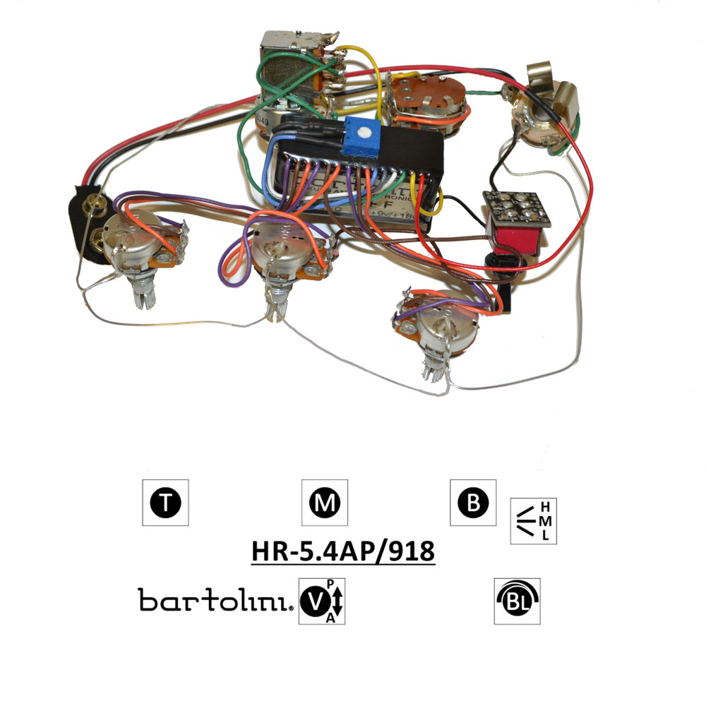 Bartolini バルトリーニ HR-5.4AP/918 3 Band NTMB+F Preamp， 5 Pots， 1 Toggle ベース用プリアンプ 内容物一式