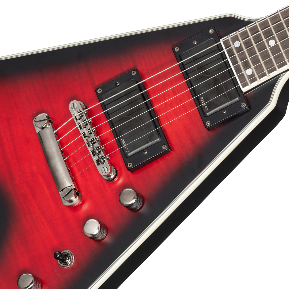 Epiphone エピフォン Dave Mustaine Flying V Prophecy Aged Dark Red Burst エレキギター ボディアップ画像