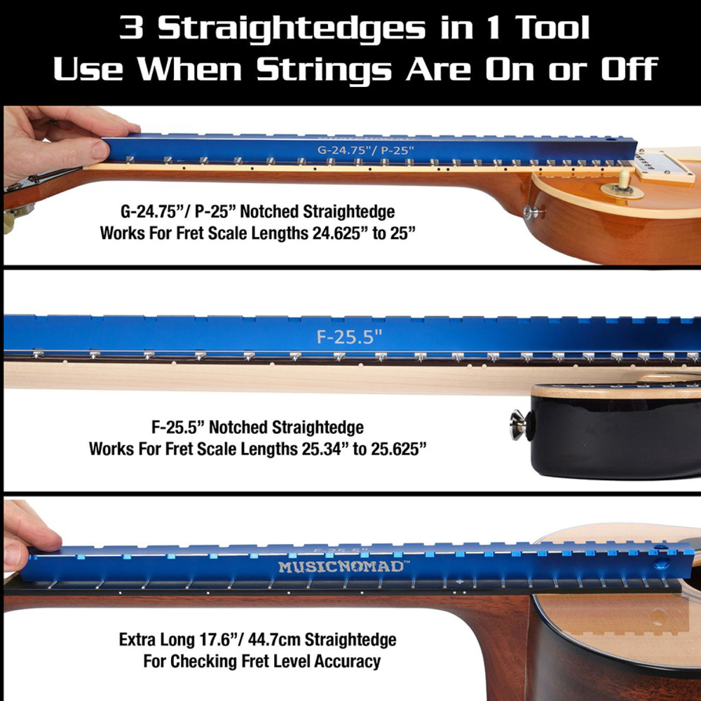 MUSIC NOMAD ミュージックノマド MN821 Tri Beam 3 ‘n 1 Dual Notched Straightedge フレットスケーラー 取付図1