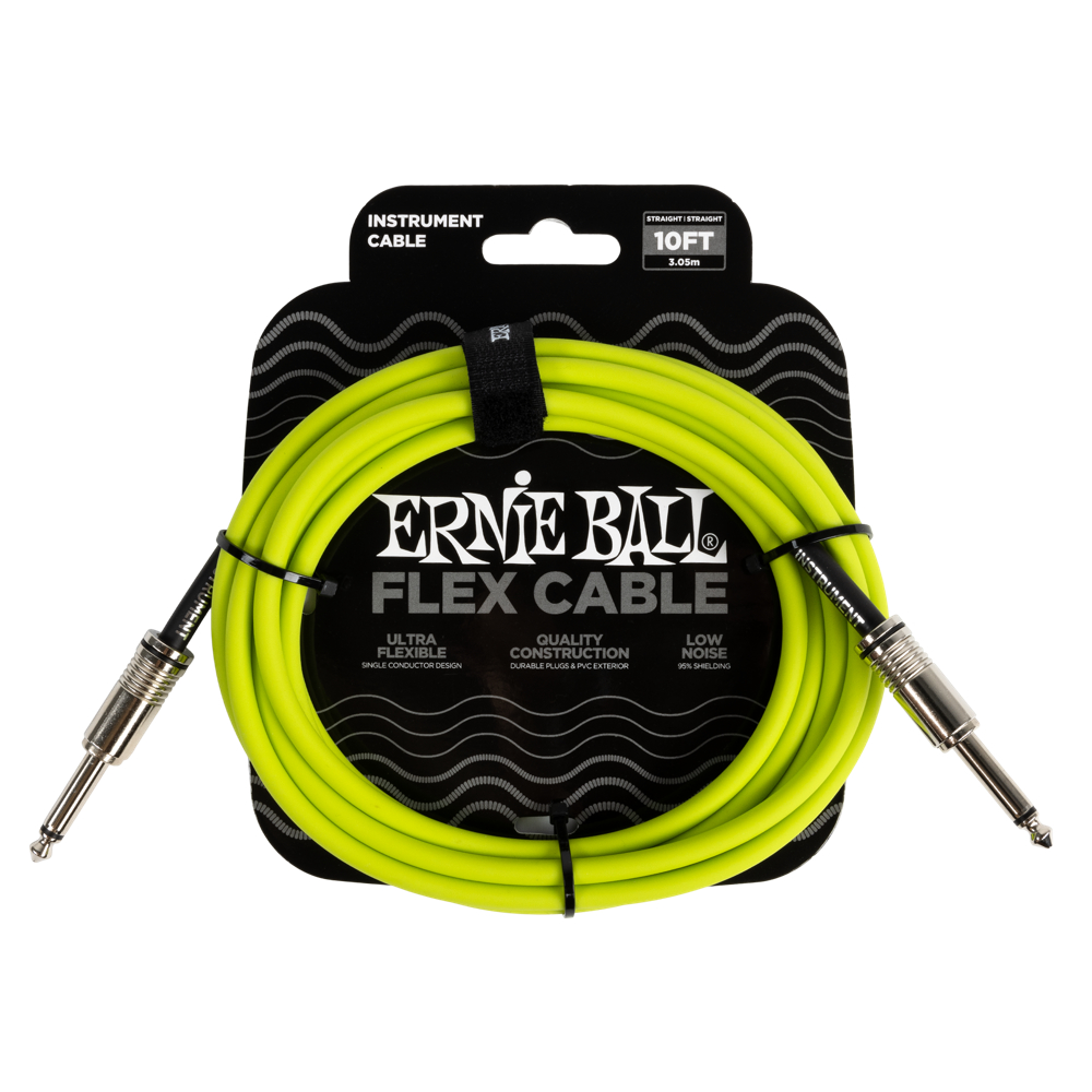 ERNIE BALL アニーボール EB 6414 FLEX CABLE 10’ SS GR 10フィート(約3メートル) 両側ストレートプラグ グリーン ギターケーブル