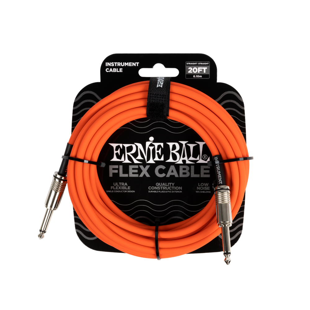 ERNIE BALL アニーボール EB 6421 FLEX CABLE 20’ SS  OR 20フィート（約6メートル） 両側ストレートプラグ オレンジ ギターケーブル