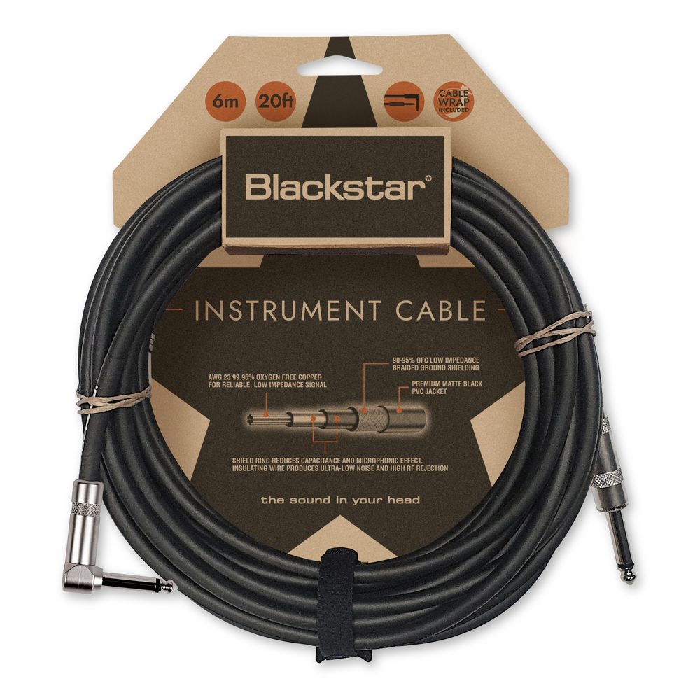 BLACKSTAR ブラックスター STANDARD CABLE 6M STR/ANG ギターケーブル 6メートル 片側L型プラグ シールド
