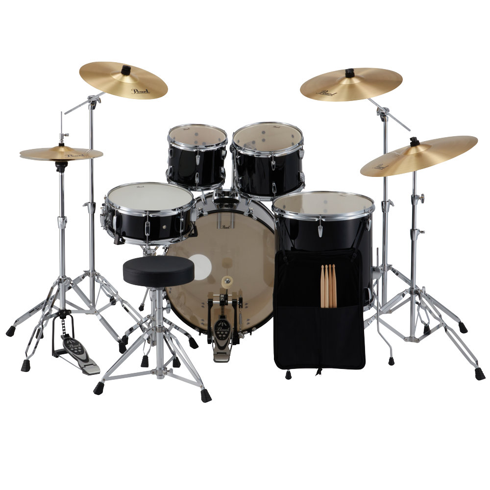 Pearl パール ROADSHOW RS525SCWN/C-2CS ＃31 JET Black ドラムセット 2クラッシュバージョン セット背面。スティックケース付き。