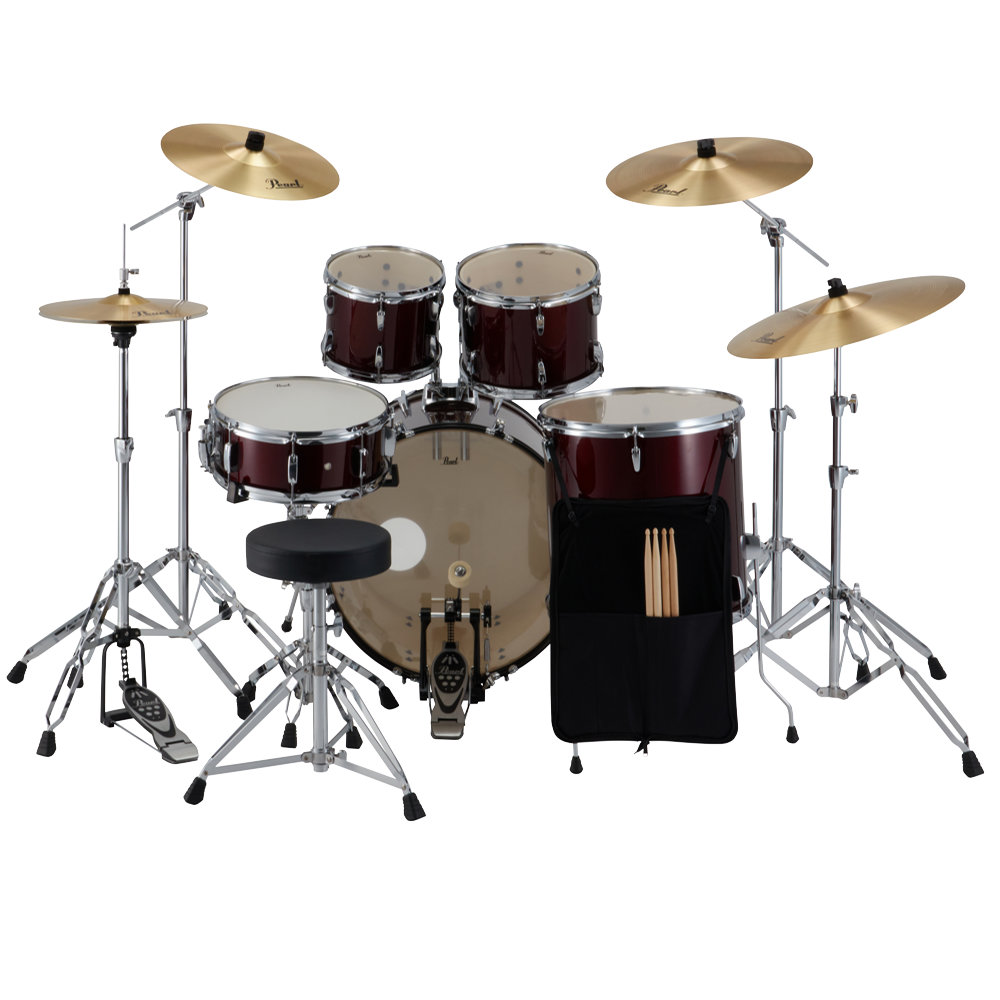 Pearl パール ROADSHOW RS525SCWN/C-2CS #33 Red Wine ドラムセット 2クラッシュバージョン セット背面。スティックケース付き