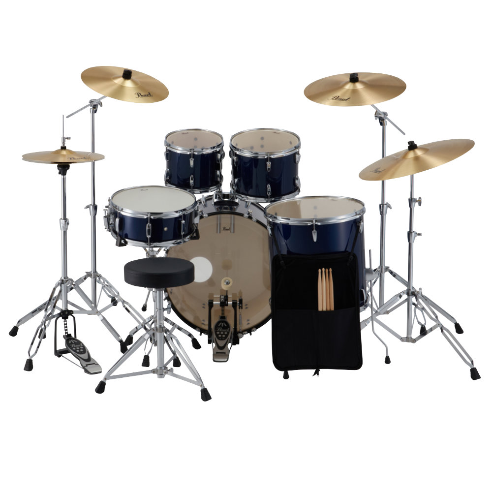 Pearl パール ROADSHOW RS525SCWN/C-2CS #743 Royal Blue Metallic ドラムセット 2クラッシュバージョン セット背面。スティックケース付き