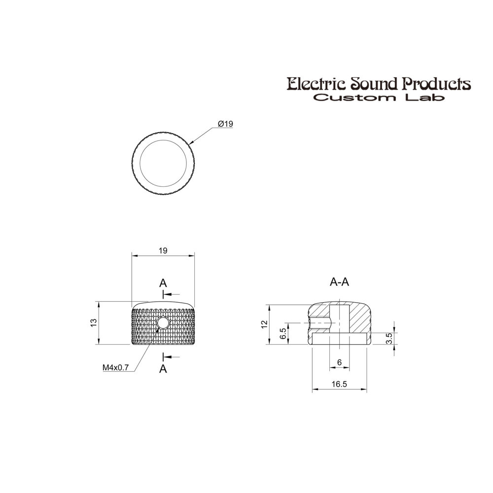 ESP イーエスピー Custom Lab Metal Knob Low Profile Classic EVK-1LO Black メタルノブ 寸法図
