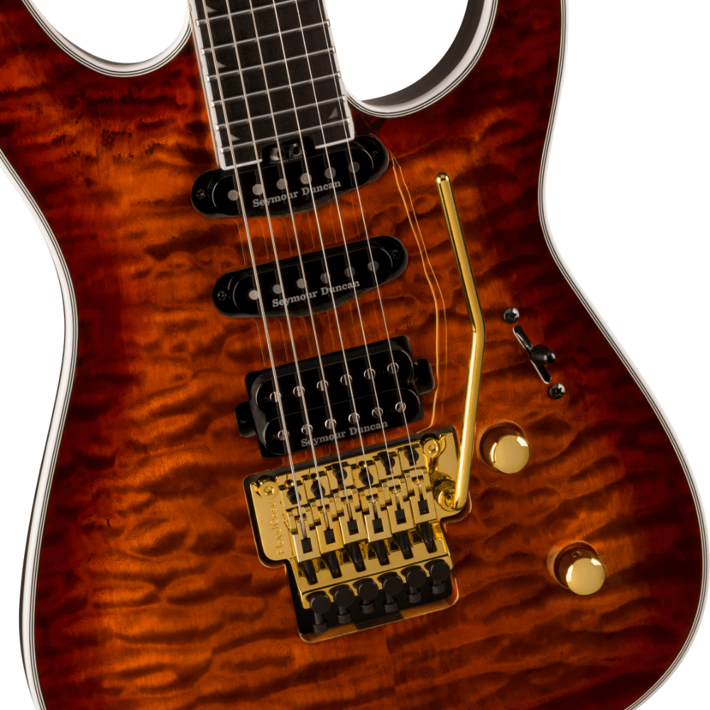 Jackson ジャクソン Pro Plus Series Soloist SLA3Q Amber Tiger Eye エレキギター ボディ画像