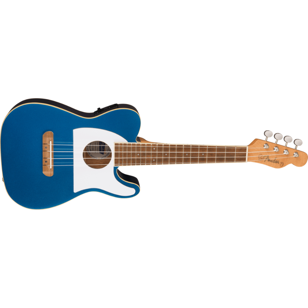 Fender フェンダー Fullerton Tele Uke Walnut Fingerboard White Pickguard Lake Placid Blue コンサートサイズ エレクトリックウクレレ ボディトップ画像