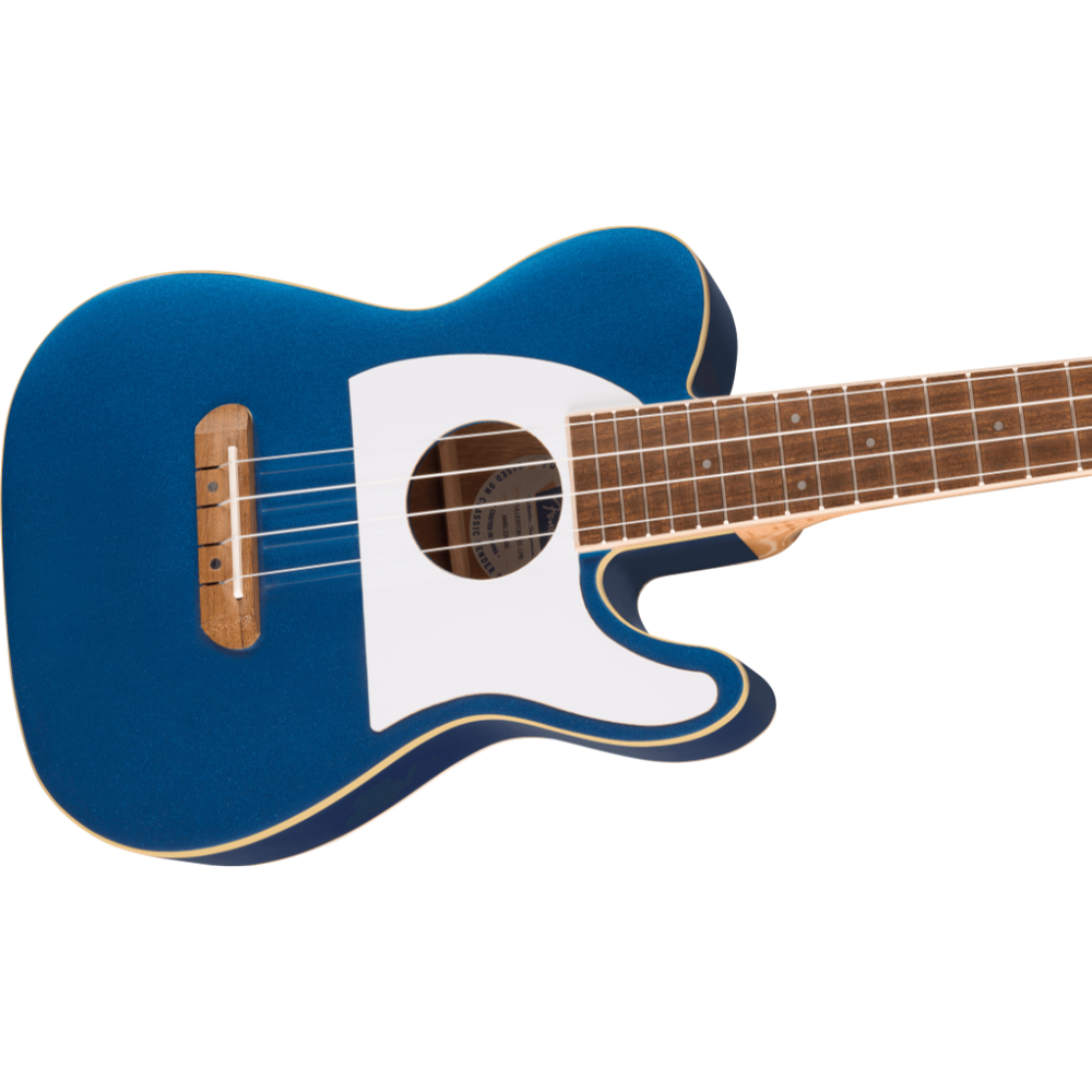 Fender フェンダー Fullerton Tele Uke Walnut Fingerboard White Pickguard Lake Placid Blue コンサートサイズ エレクトリックウクレレ ボディトップ画像