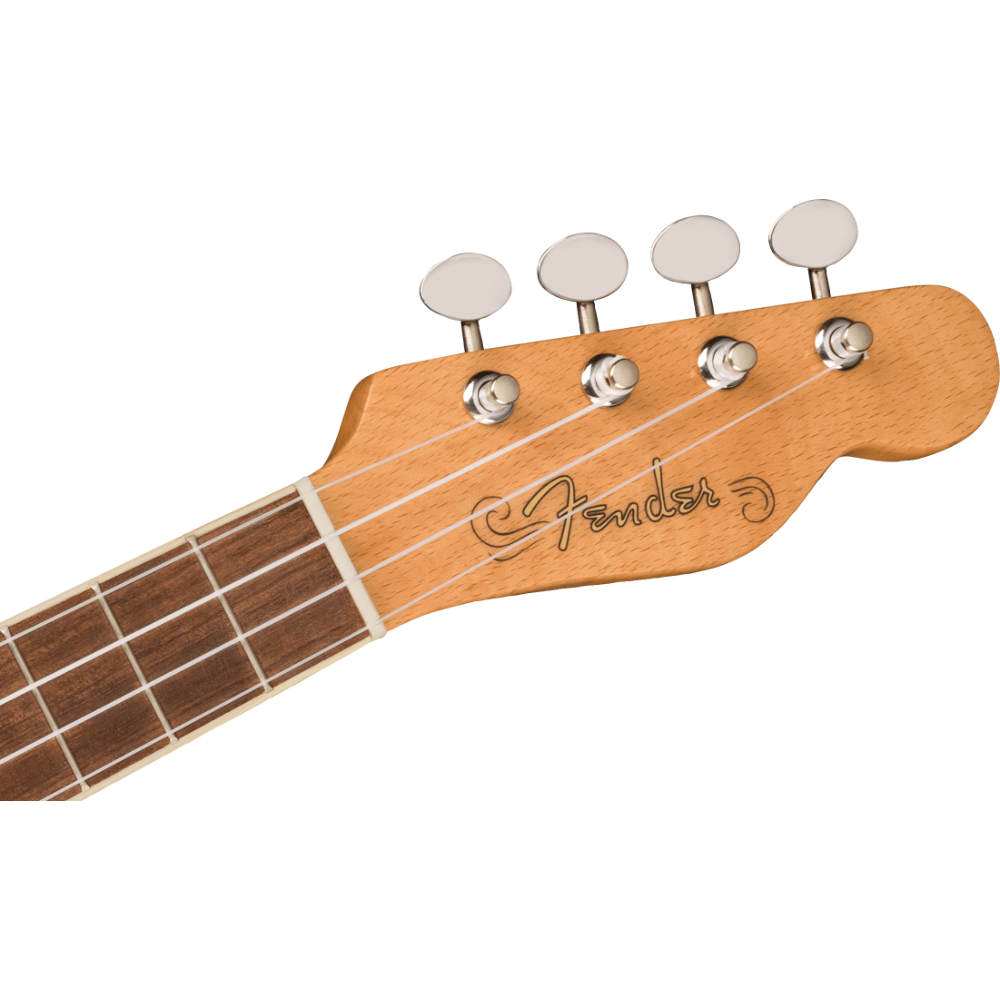 Fender フェンダー Fullerton Tele Uke Walnut Fingerboard White Pickguard Lake Placid Blue コンサートサイズ エレクトリックウクレレ ヘッド画像