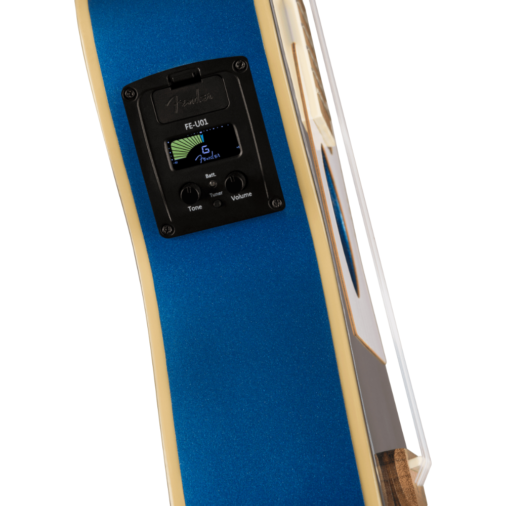 Fender フェンダー Fullerton Tele Uke Walnut Fingerboard White Pickguard Lake Placid Blue コンサートサイズ エレクトリックウクレレ プリアンプ画像