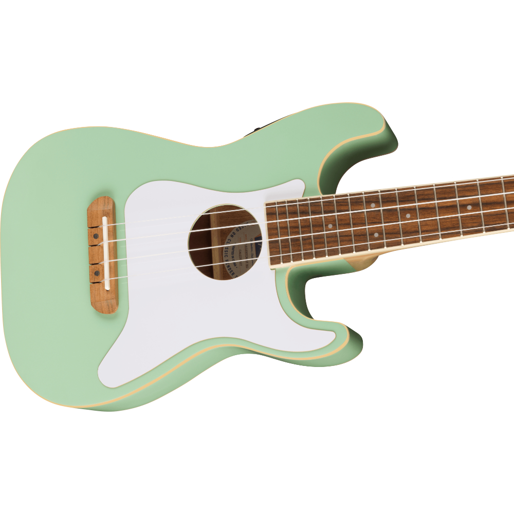 Fender フェンダー Fullerton Strat Uke Walnut Fingerboard White Pickguard Surf Green コンサートサイズ エレクトリックウクレレ ボディトップ画像