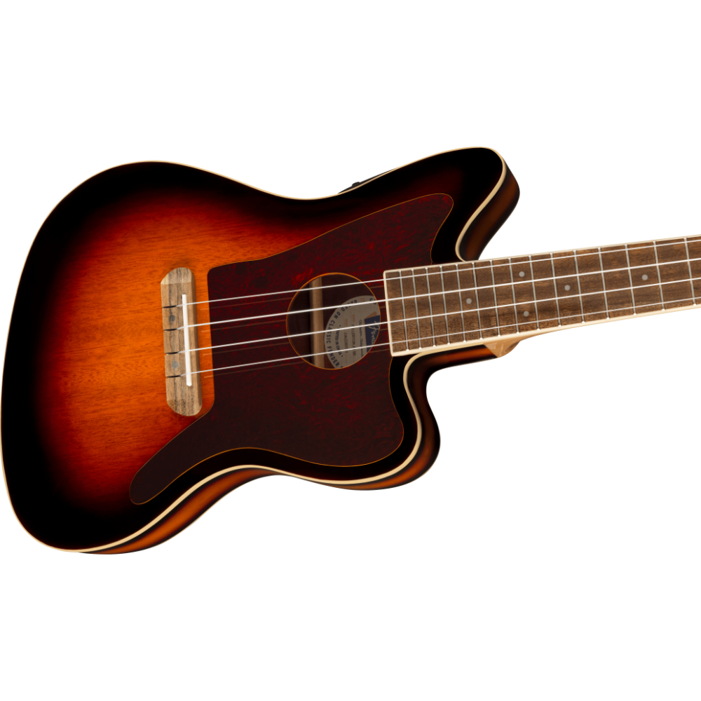 Fender フェンダー Fullerton Jazzmaster Uke Walnut Fingerboard Tortoiseshell Pickguard 3-Color Sunburst コンサートサイズ エレクトリックウクレレ ボディトップ画像