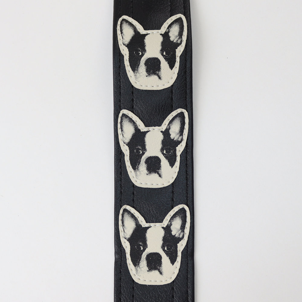 Couch コーチ ワン・ ワン・ ワン・黒 ギターストラップ フレンチブルドッグ柄部画像
