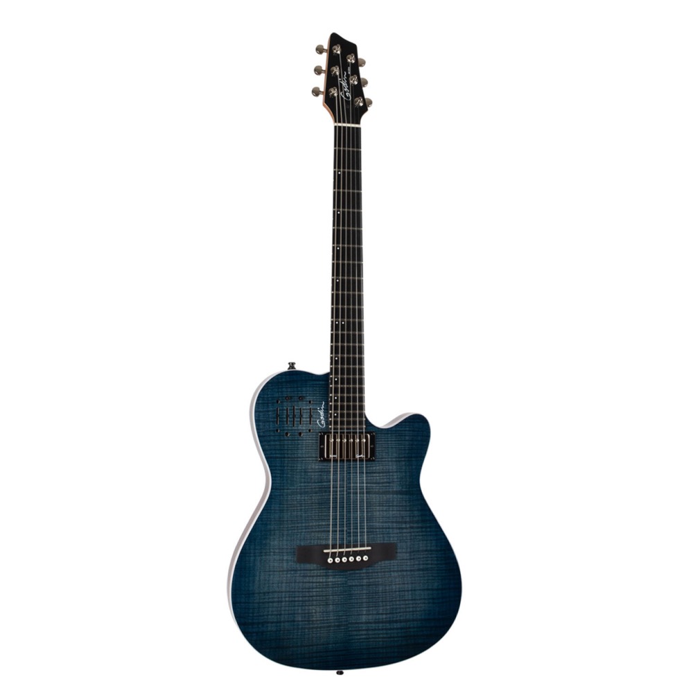 Godin ゴダン A6 ULTRA Denim Blue Flame エレクトリックアコースティックギター 斜めアングル画像