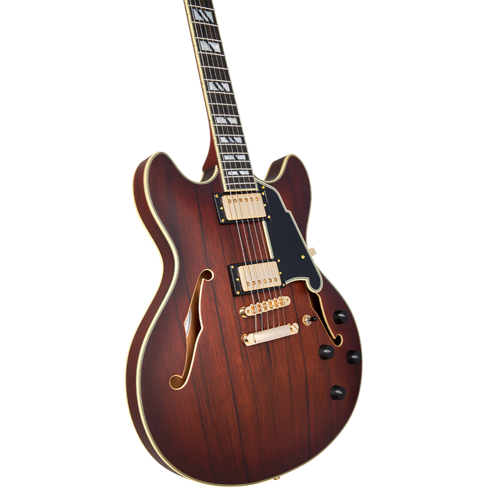 D’Angelico ディアンジェリコ Deluxe DC Satin Brown Burst エレキギター セミアコ ボディ画像