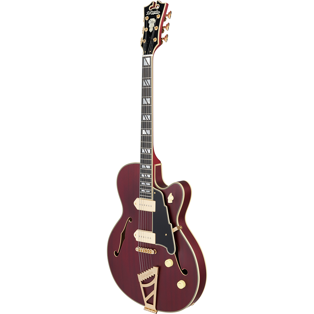 D’Angelico ディアンジェリコ Deluxe 59 Satin Trans Wine エレキギター フルアコ 斜めアングル画像