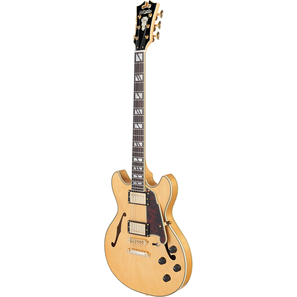D’Angelico ディアンジェリコ Deluxe Mini DC Satin Honey エレキギター セミアコ 斜めアングル画像