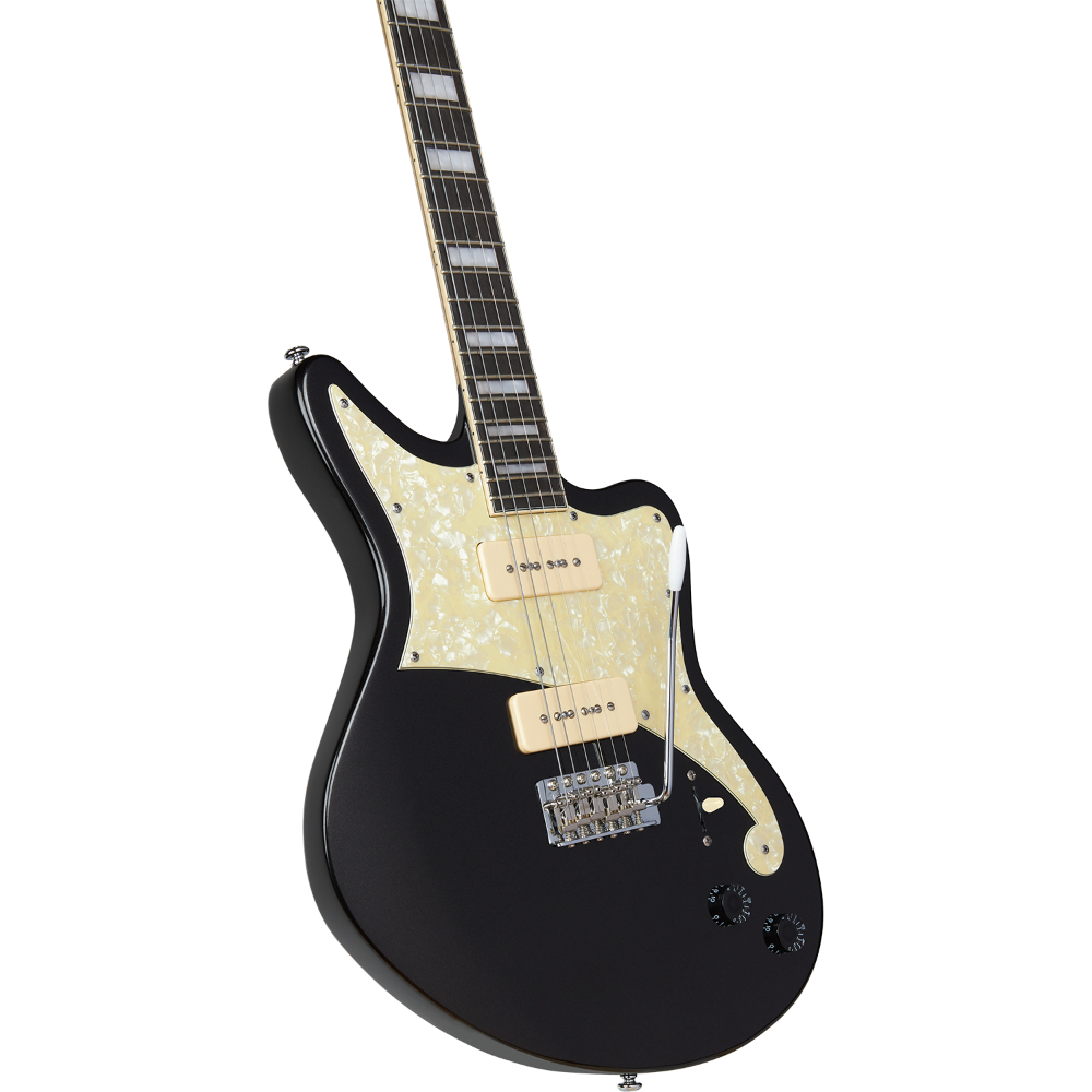 D’Angelico ディアンジェリコ Premier Bedford Black Flake エレキギター ボディ斜めアングル画像