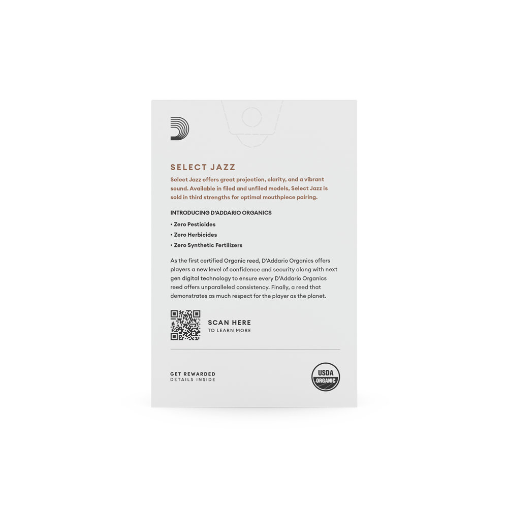 D’Addario Woodwinds ダダリオ ウッドウィンズ ソプラノサックス リード 10枚入り 硬さ:2M アンファイルドカット ダダリオ オーガニックス セレクトジャズ パッケージ裏