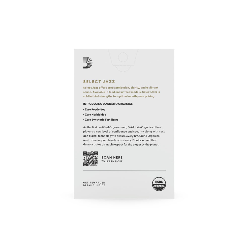 D’Addario Woodwinds ダダリオ ウッドウィンズ アルトサックス リード 10枚入り 硬さ:2M ファイルドカット ダダリオ オーガニックス セレクトジャズ パッケージ裏