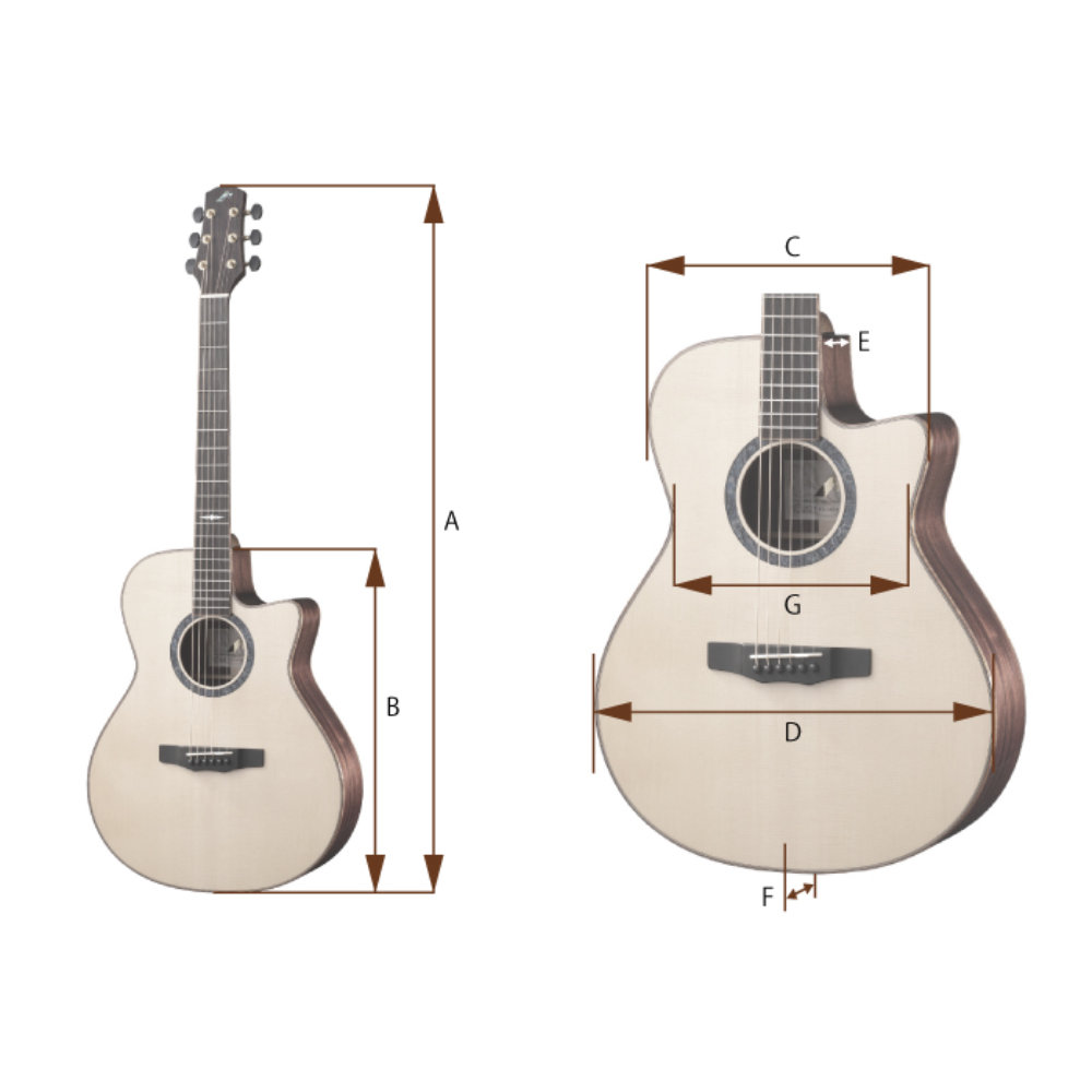 MORRIS モーリス F-104KOA アコースティックギター サイズ表
