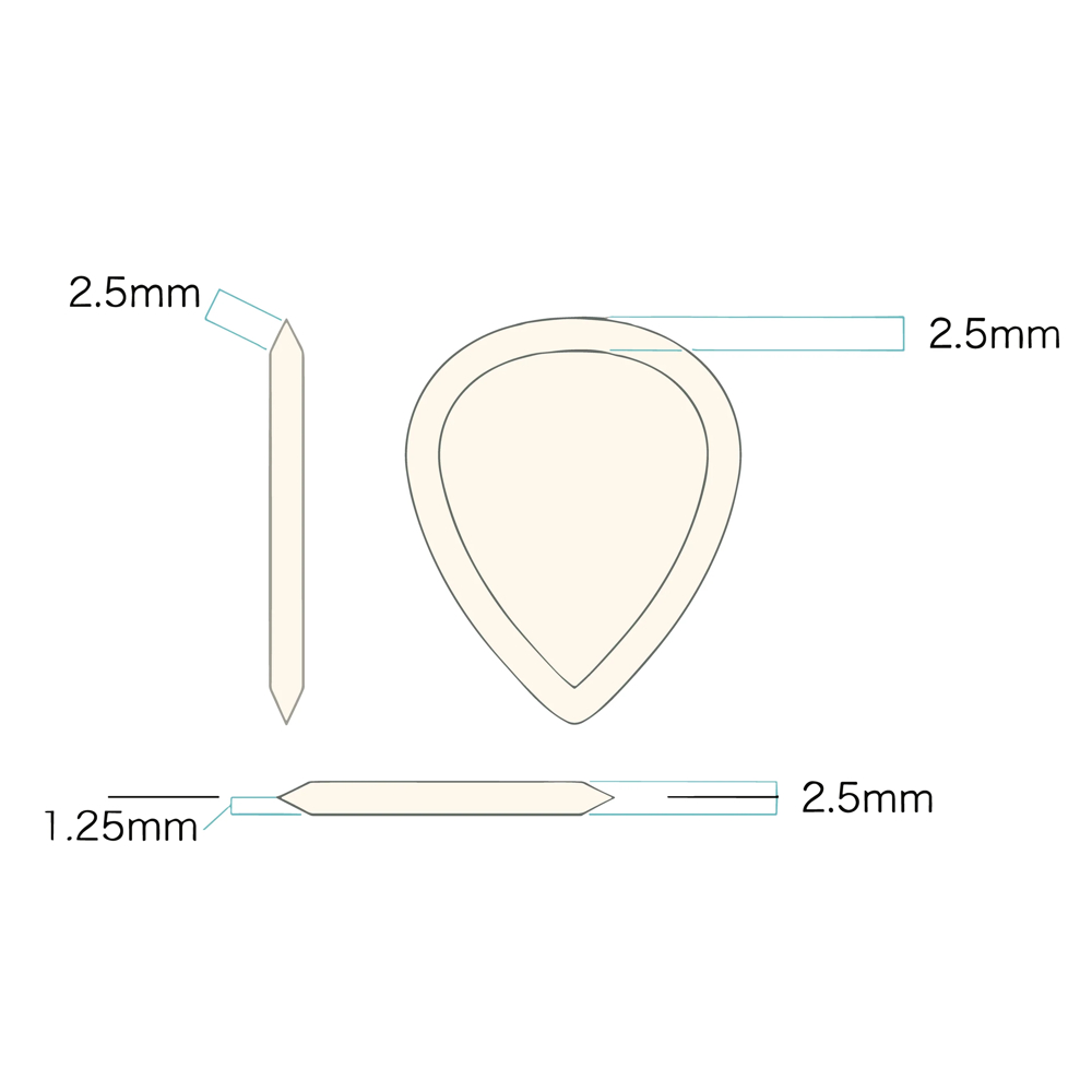 Master 8 Japan マスターエイトジャパン IFM-TD250 INFINIX MEGA SLICE TEARDROP 2.5mm ティアドロップ 極厚 ギターピック 寸法図