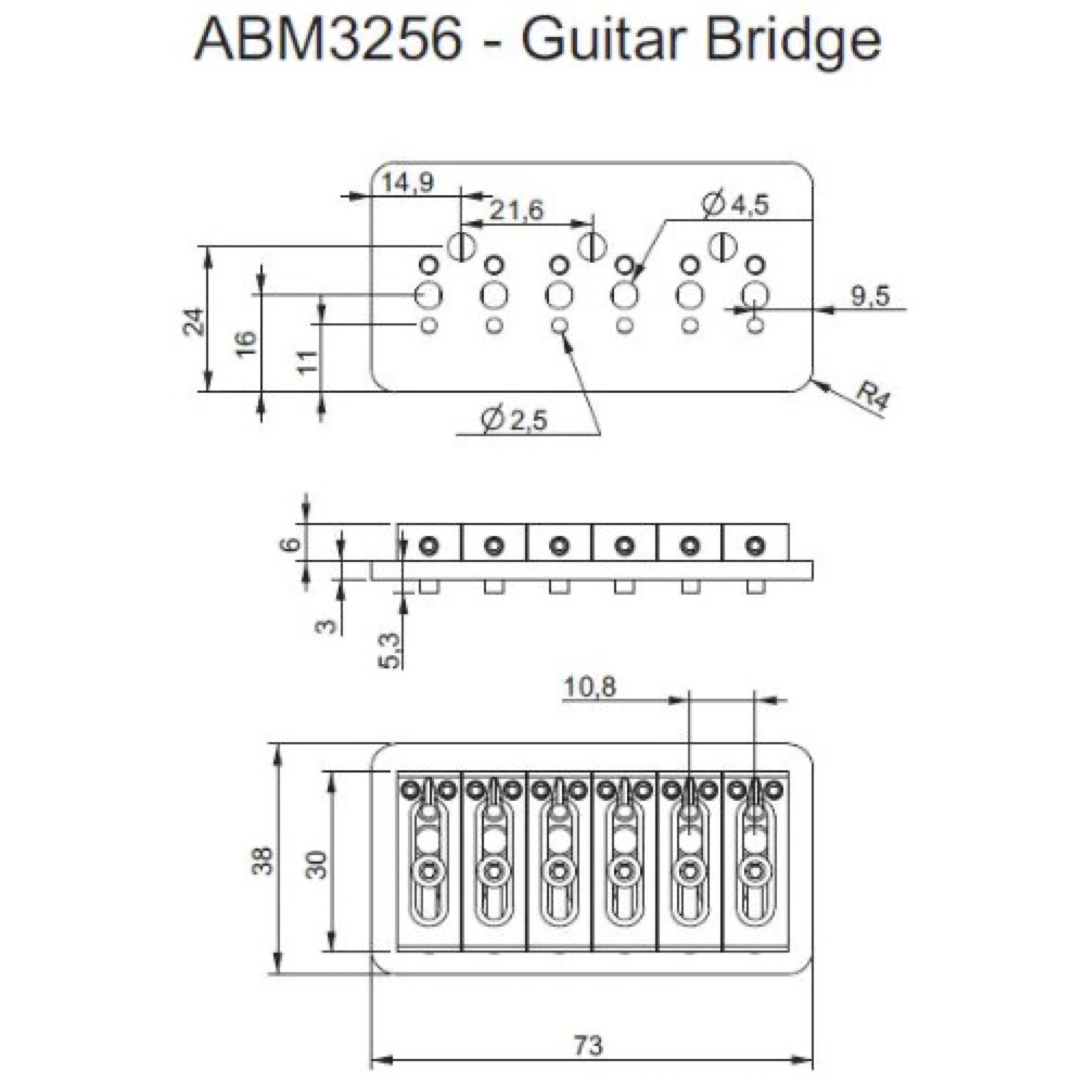 ABM エービーエム ABM3256C ハードテイルブリッジ 6弦ギター用 クローム ギターパーツ サイズ表