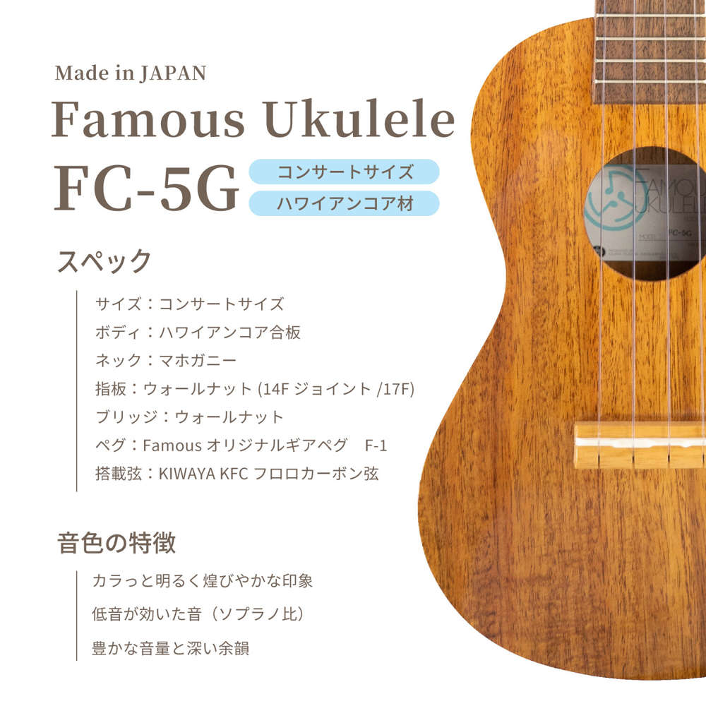 Famous FC-5G BGCセット コンサートウクレレ フェイマスウクレレ 初心者セット Famous FC-5G仕様