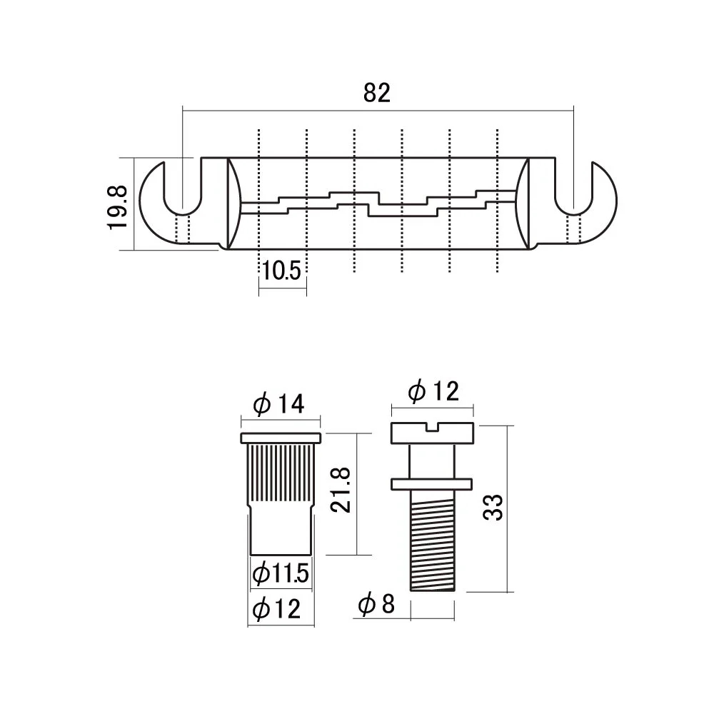 SCUD スカッド HK-TV2 レスポールJrタイプ用バーブリッジ クローム サイズ図画像