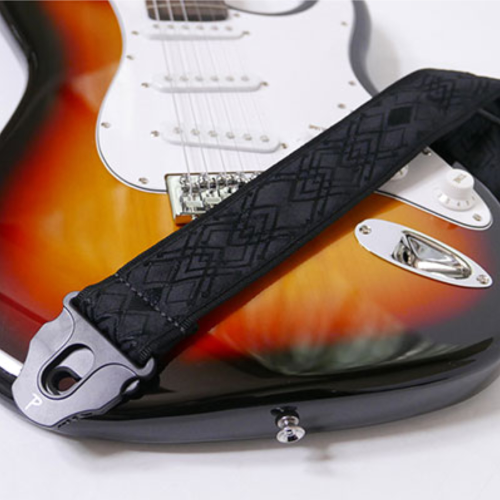 Perri’s ペリーズ TWSPL-6814 DIAMOND JACQUARD GUITAR STRAP WITH LOCK END BLACK ブラック ギターストラップ イメージ画像