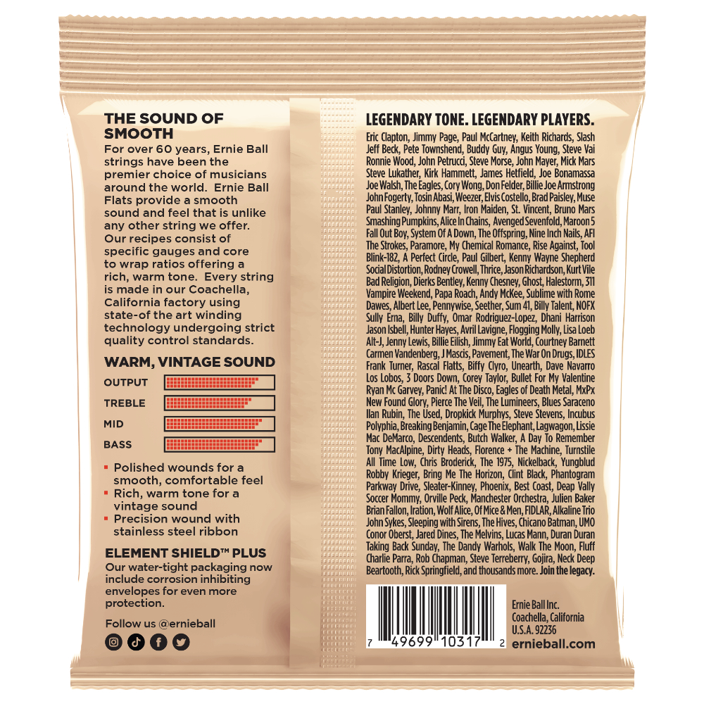 アーニーボール ギター弦 フラットワウンド ERNIE BALL 2582 Flatwound Stainless Steel 12-52 Medium Light ステンレススチール パッケージ画像