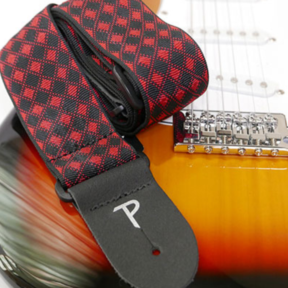 Perri’s ペリーズ TWS-7064 DIAMOND JACQUARD GUITAR STRAP BLK/RD ブラック レッド ギターストラップ イメージ画像