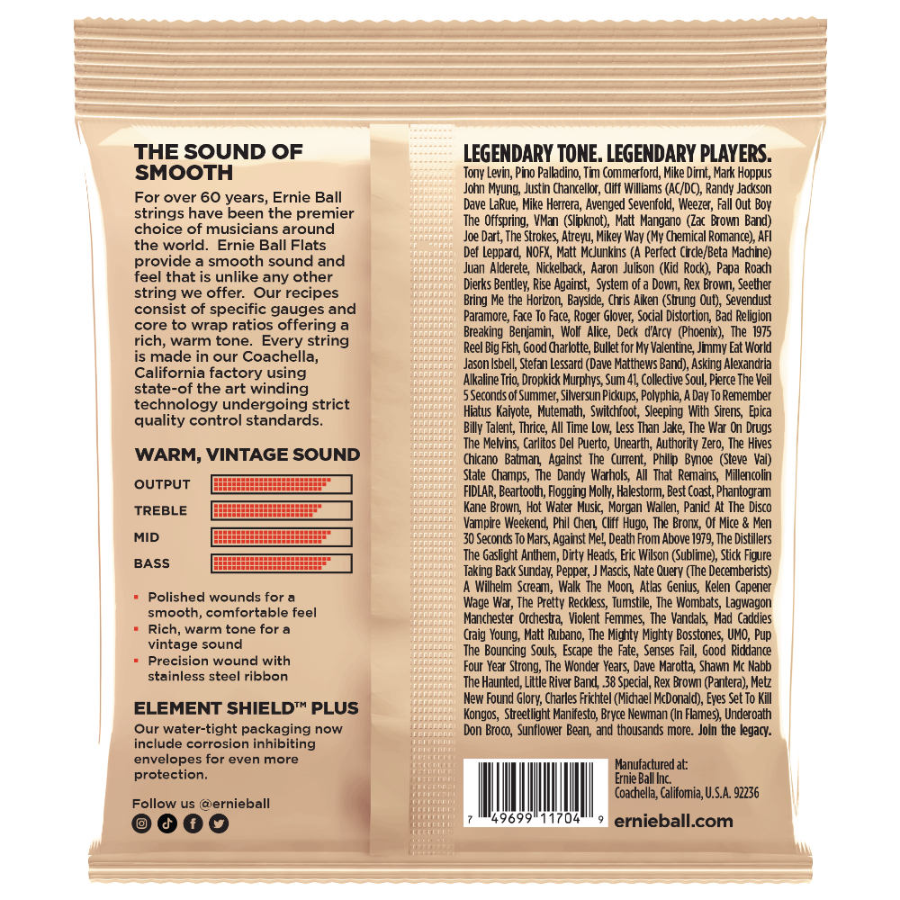 アーニーボール ベース弦 フラットワウンド ERNIE BALL 2805 Bass Flatwound Stainless Steel 4 2.5 45-105 LONG SCALE ステンレススチール ロングスケール パッケージ画像