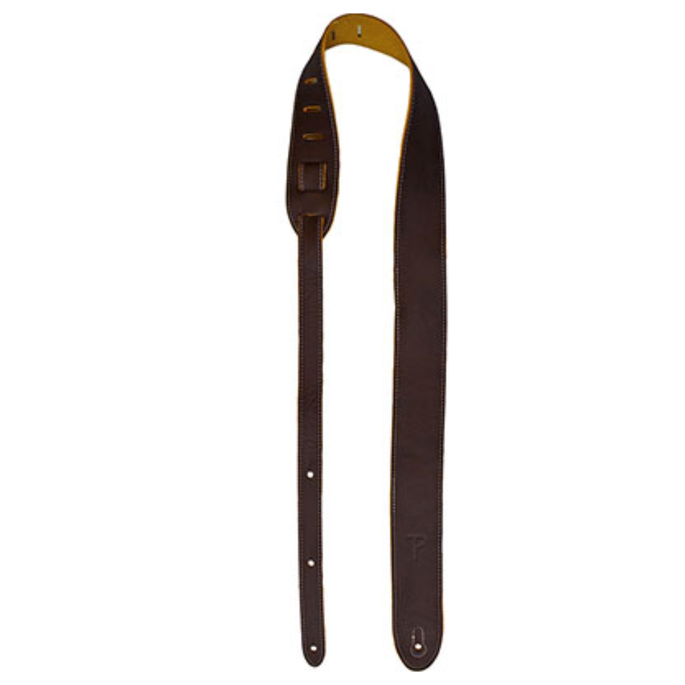 Perri’s ペリーズ BM2-6553 ITALIAN CHOCLATE イタリアンレザー 革製 茶色 ギターストラップ 本体画像1