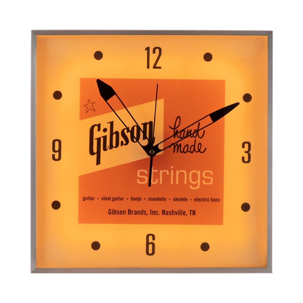 Gibson ギブソン Vintage Lighted Wall Clock Handmade Strings GA-CLK4 壁掛け時計 ライトを付けた状態