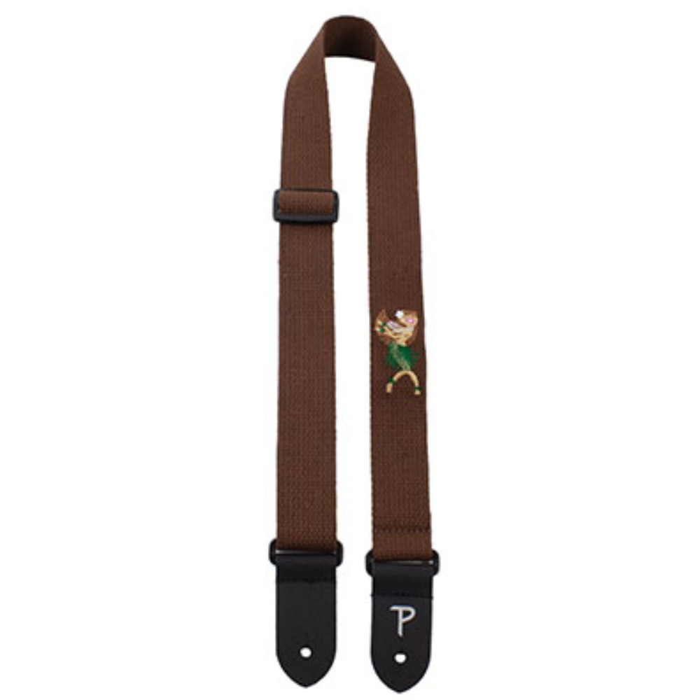 Perri’s ペリーズ CWS15EMB-7502 1.5インチ BROWN COTTON HULA DANCER 刺繍 コットン ウクレレストラップ