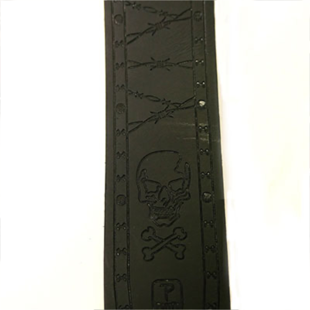 Perri’s ペリーズ P25FE-6899 2.5インチ Black Belt Leather SKULLS 革 ギターストラップ エンボス加工