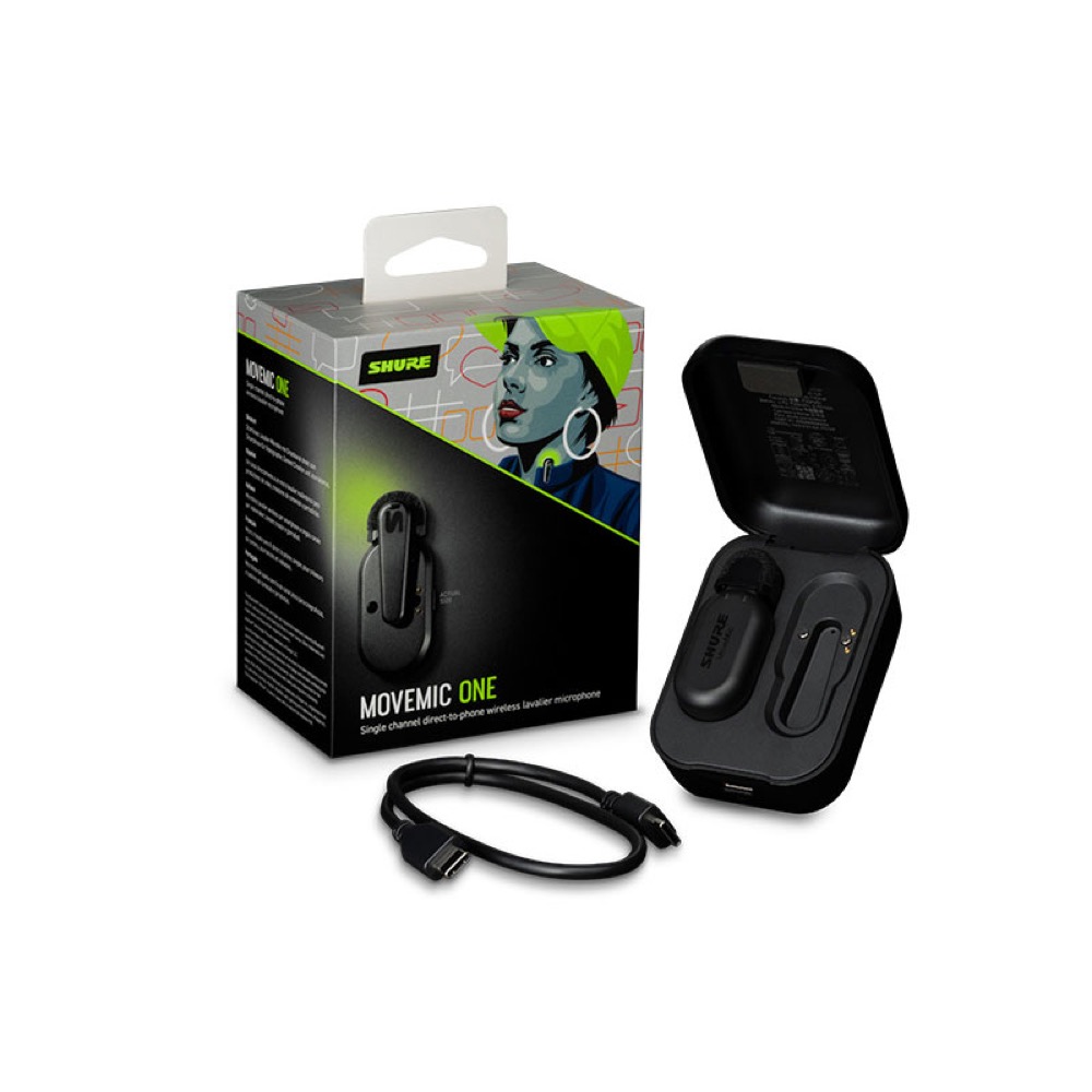 SHURE シュアー MV-ONE-J-Z6 MoveMic One シングルチャンネルのクリップオンワイヤレスマイクロホン ワイヤレスマイク シュア スマートフォンに直接音声送信 製品内容