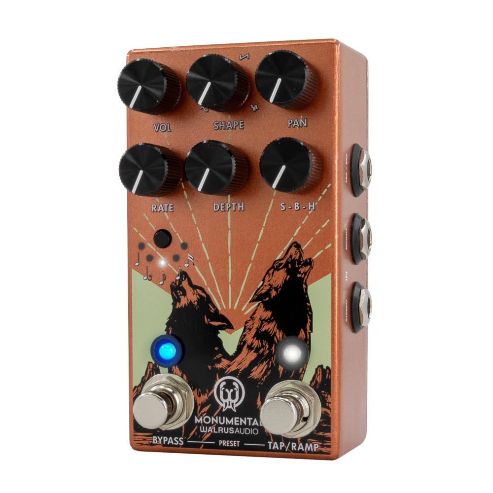 WALRUS AUDIO ウォルラスオーディオ WAL-MONUME #OR Monumental Harmonic Stereo Tremolo ORANGE トレモロ ギターエフェクター オレンジ 右斜めアングル画像