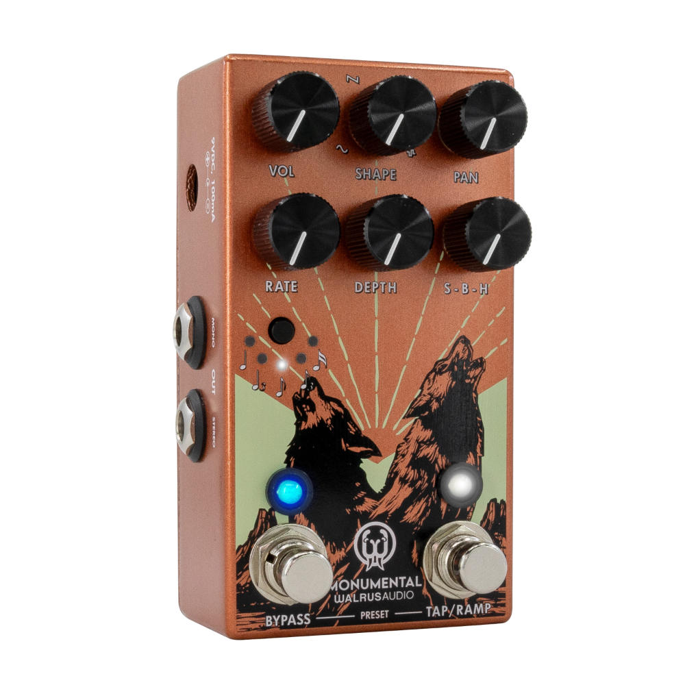 WALRUS AUDIO ウォルラスオーディオ WAL-MONUME #OR Monumental Harmonic Stereo Tremolo ORANGE トレモロ ギターエフェクター オレンジ 左斜めアングル画像