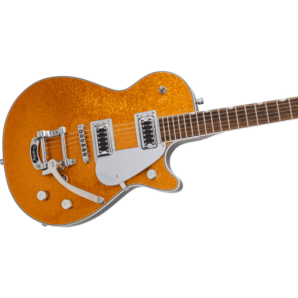 GRETSCH グレッチ G5230T Electromatic Sparkle Jet FT Single-Cut with Bigsby Gold Sparkle エレキギター ボディ斜めアングル画像