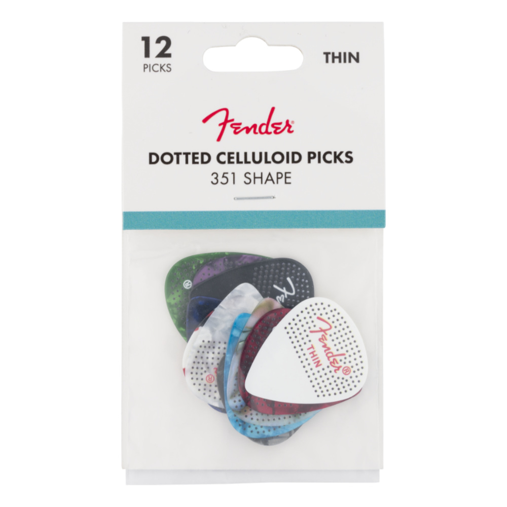 Fender フェンダー 351 Dotted Celluloid Picks 12-Pack Thin ギターピック 12枚入りパック パッケージ画像
