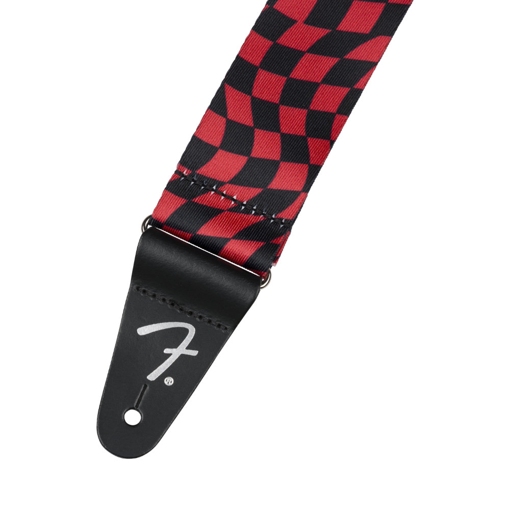 Fender フェンダー Wavy Checkerboard Polyester Strap Red ギターストラップ レザーエンド